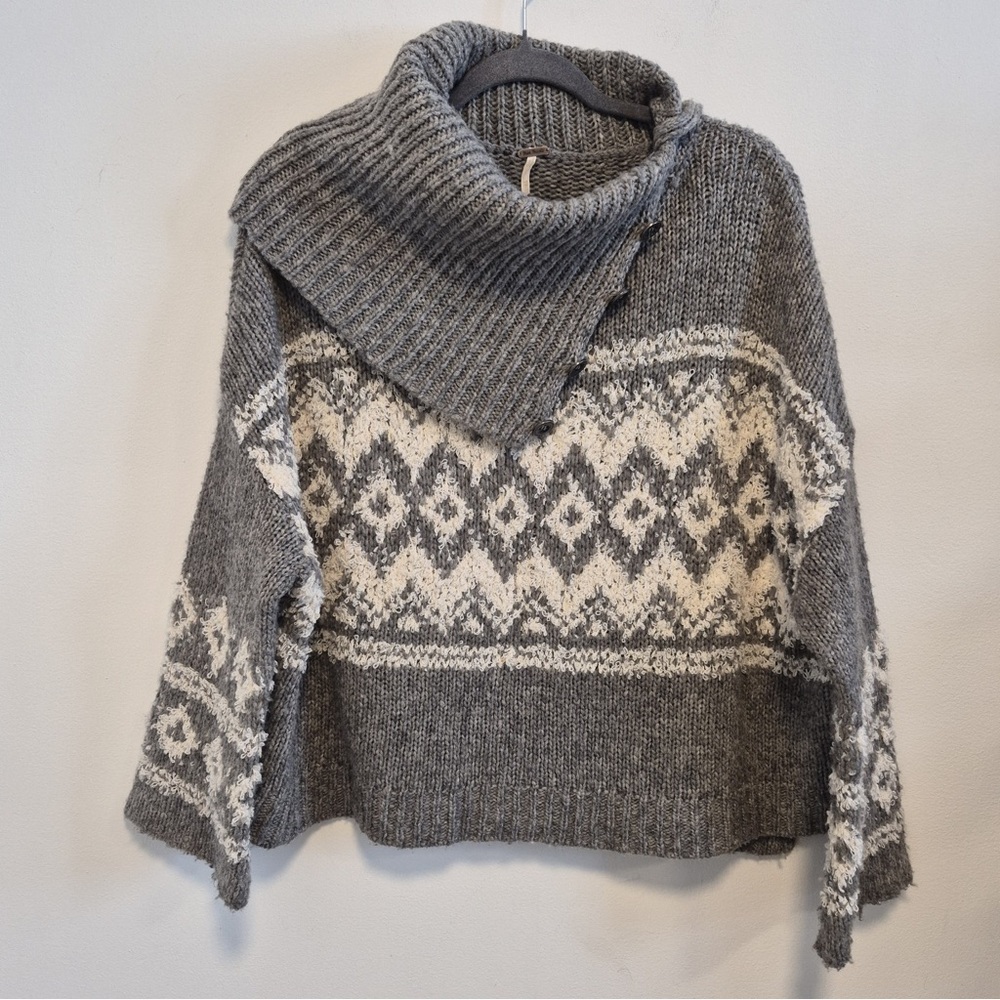 Free People Charcoal and Cream Cowl Neck Sweater XS